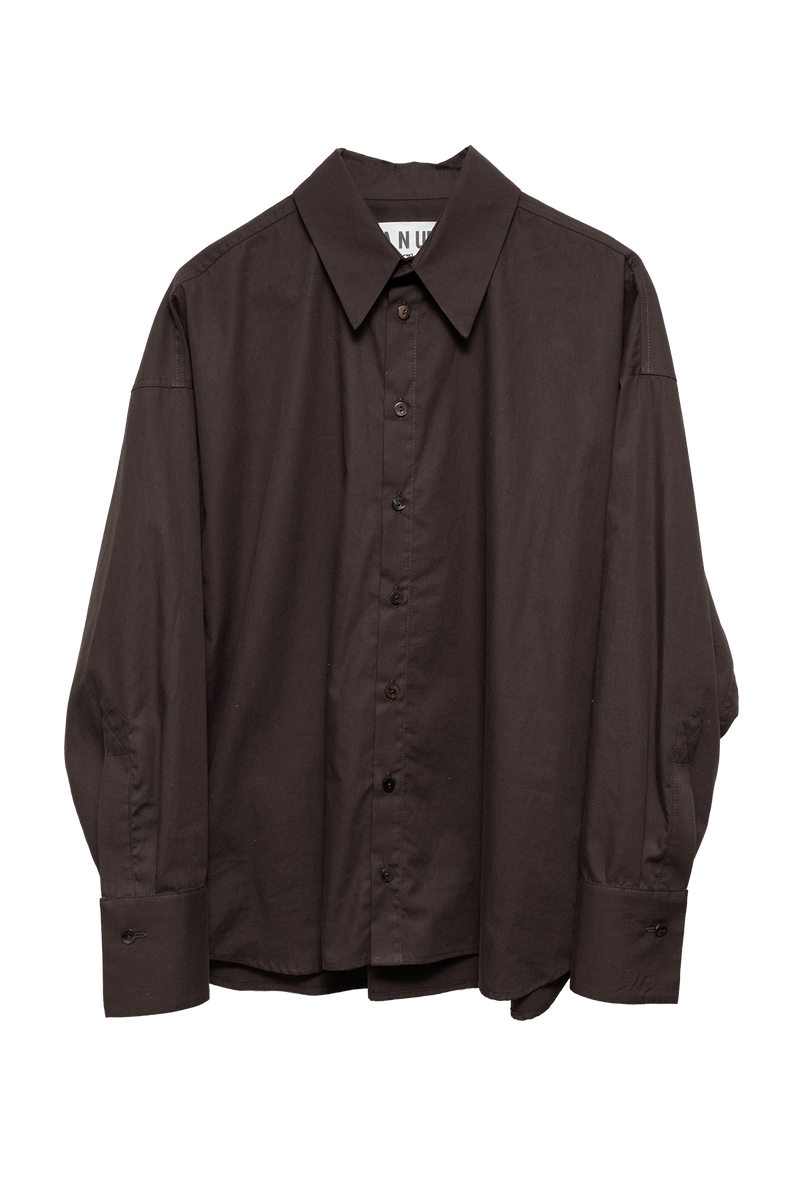 ARCHETYPE Billowing Shirt in Brown Cotton Poplin