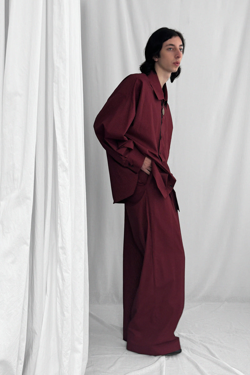 ARCHETYPE Revealing shirt in cherry pinstripe cotton