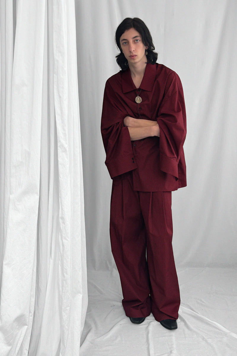 ARCHETYPE Revealing shirt in cherry pinstripe cotton