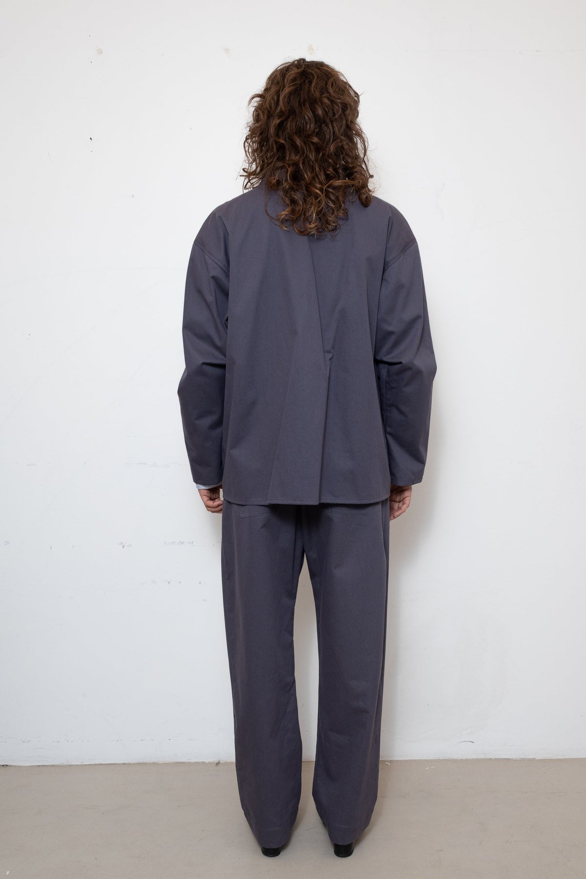 Double-Breasted Work Jacket in Pigeon Grey Cotton Twill