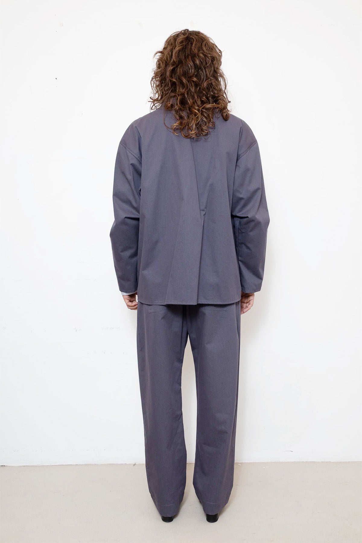 Double-Breasted Work Jacket in Pigeon Grey Cotton Twill