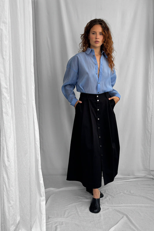 ARCHETYPE WIDE PLEATED COTTON SKIRT