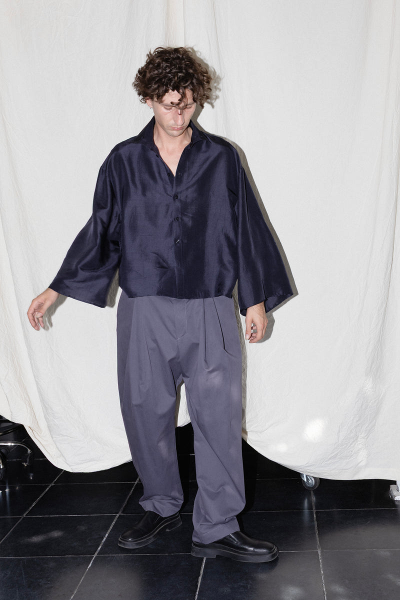 ARCHETYPE Billowing trousers (narrow) in pigeon cotton twill