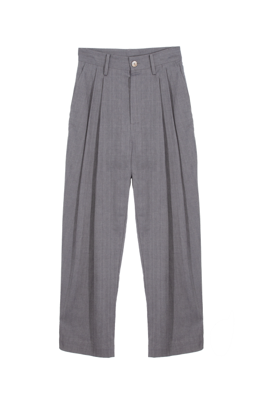 ARCHETYPE Billowing trousers in grey cotton herringbone (narrow)