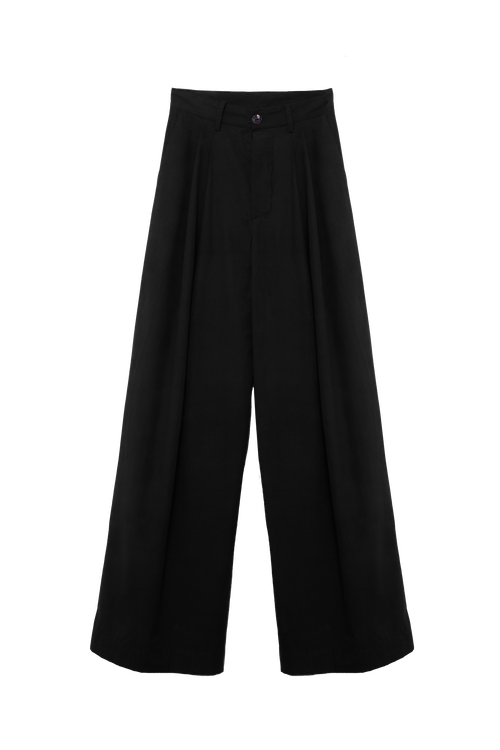 ARCHETYPE Billowing Trousers in Black Cotton Poplin