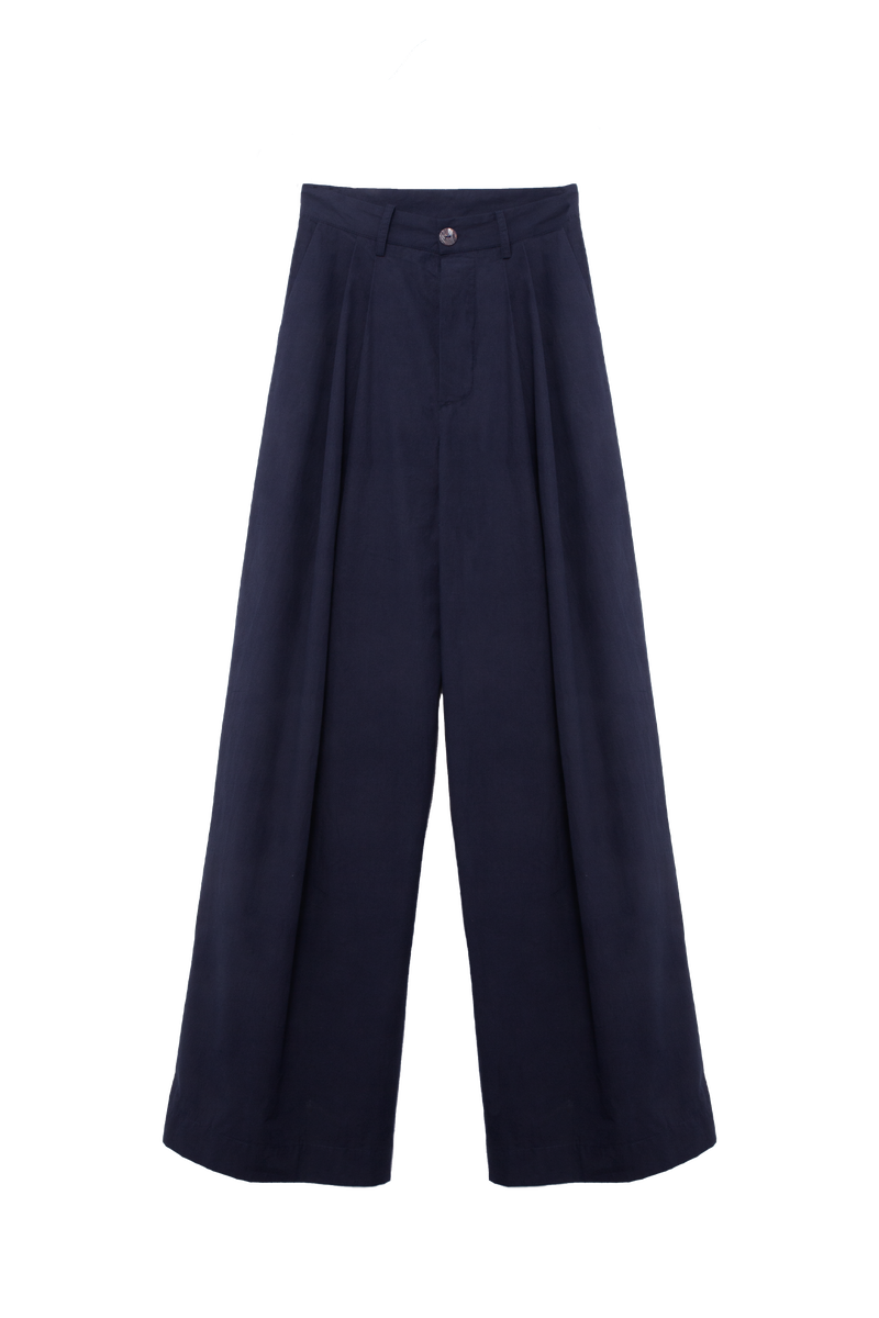 ARCHETYPE Billowing trousers in navy cotton poplin