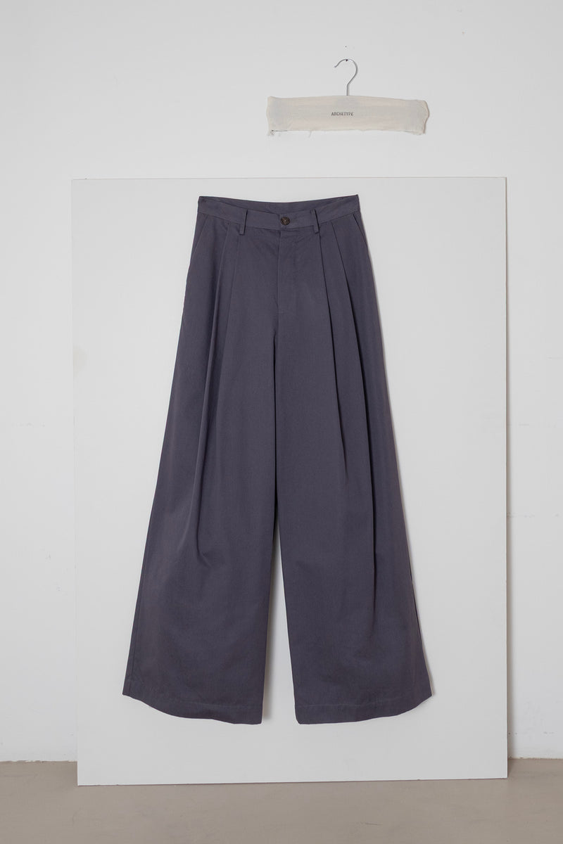 ARCHETYPE Billowing Trousers in Pigeon Cotton Twill