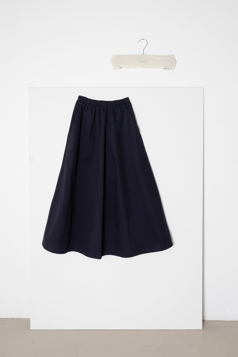 ARCHETYPE Wringing Skirt in Navy Cotton Twill