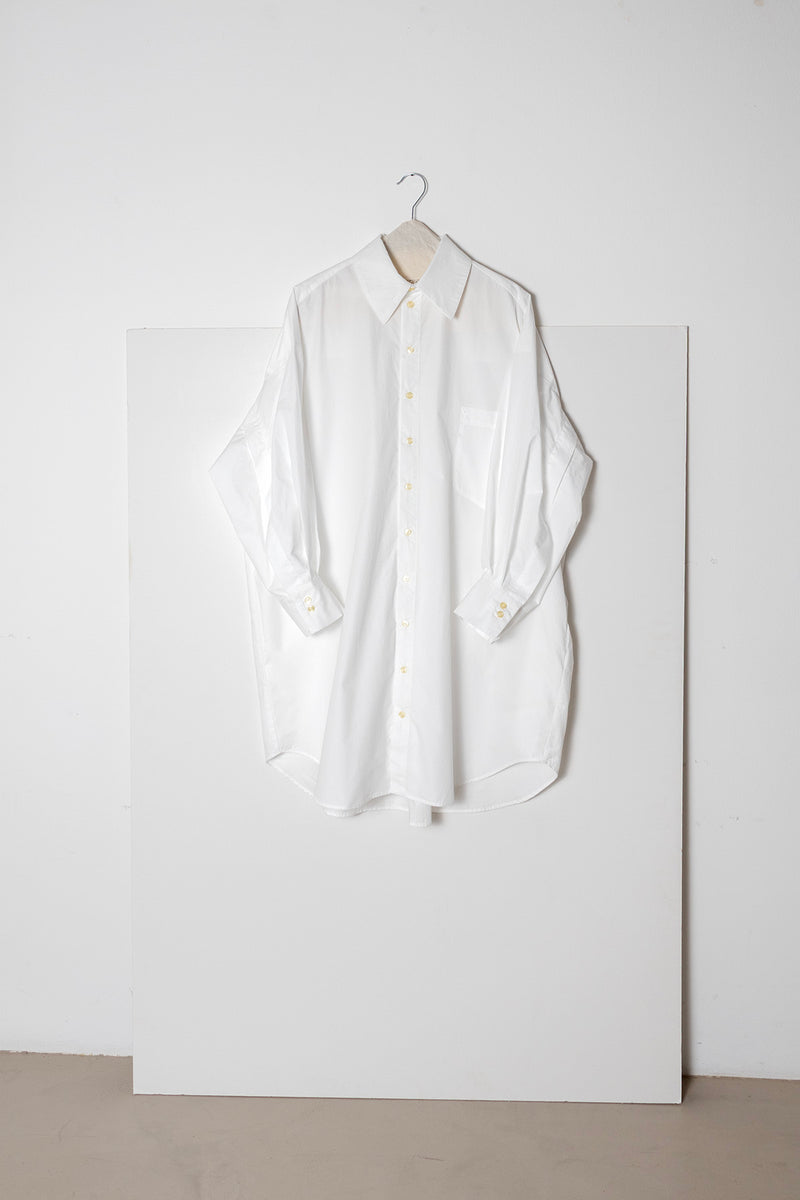 ARCHETYPE Shirt Dress in White Cotton Poplin (mid-length)
