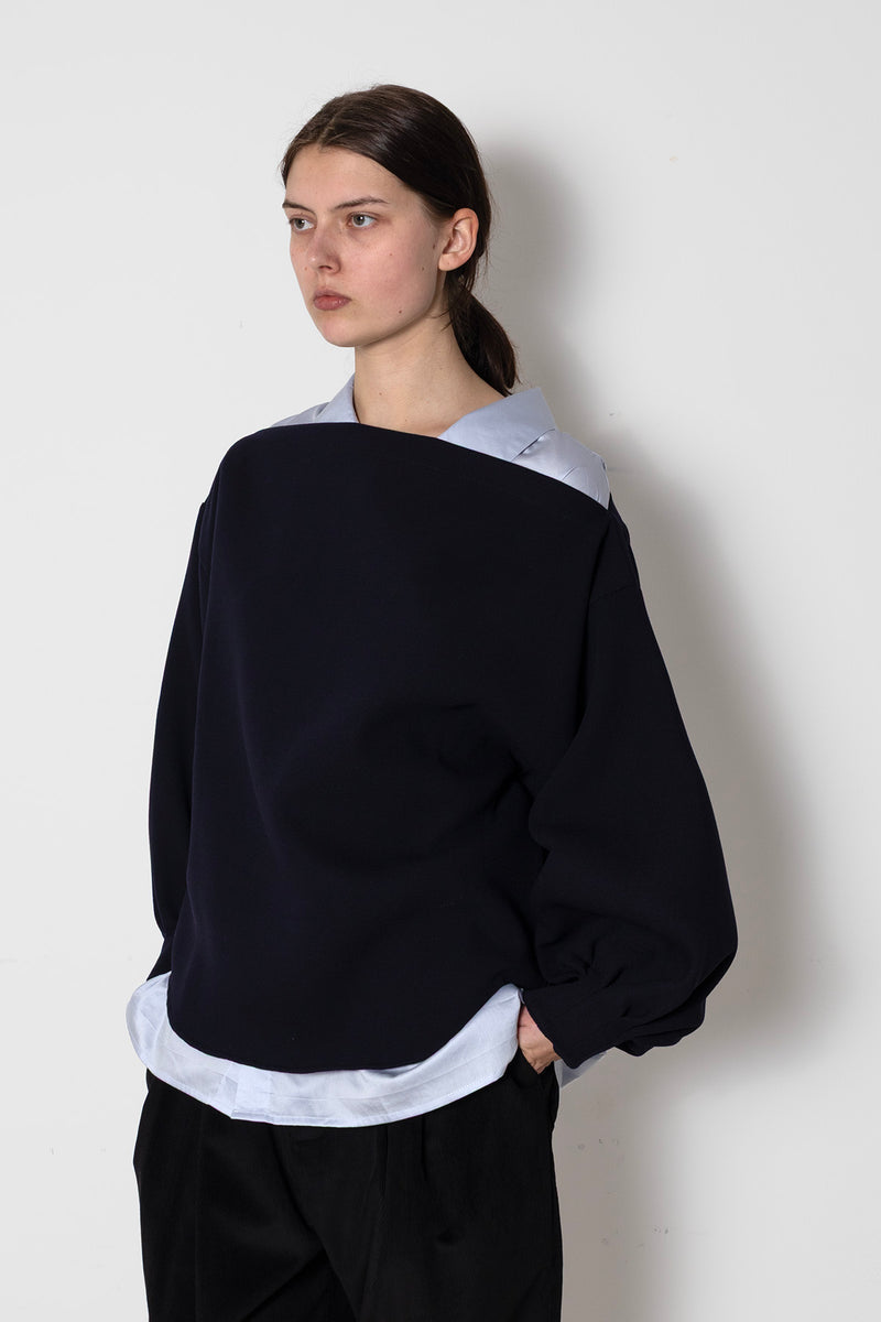 Archetype Indulging Top in Navy Wool Crepe