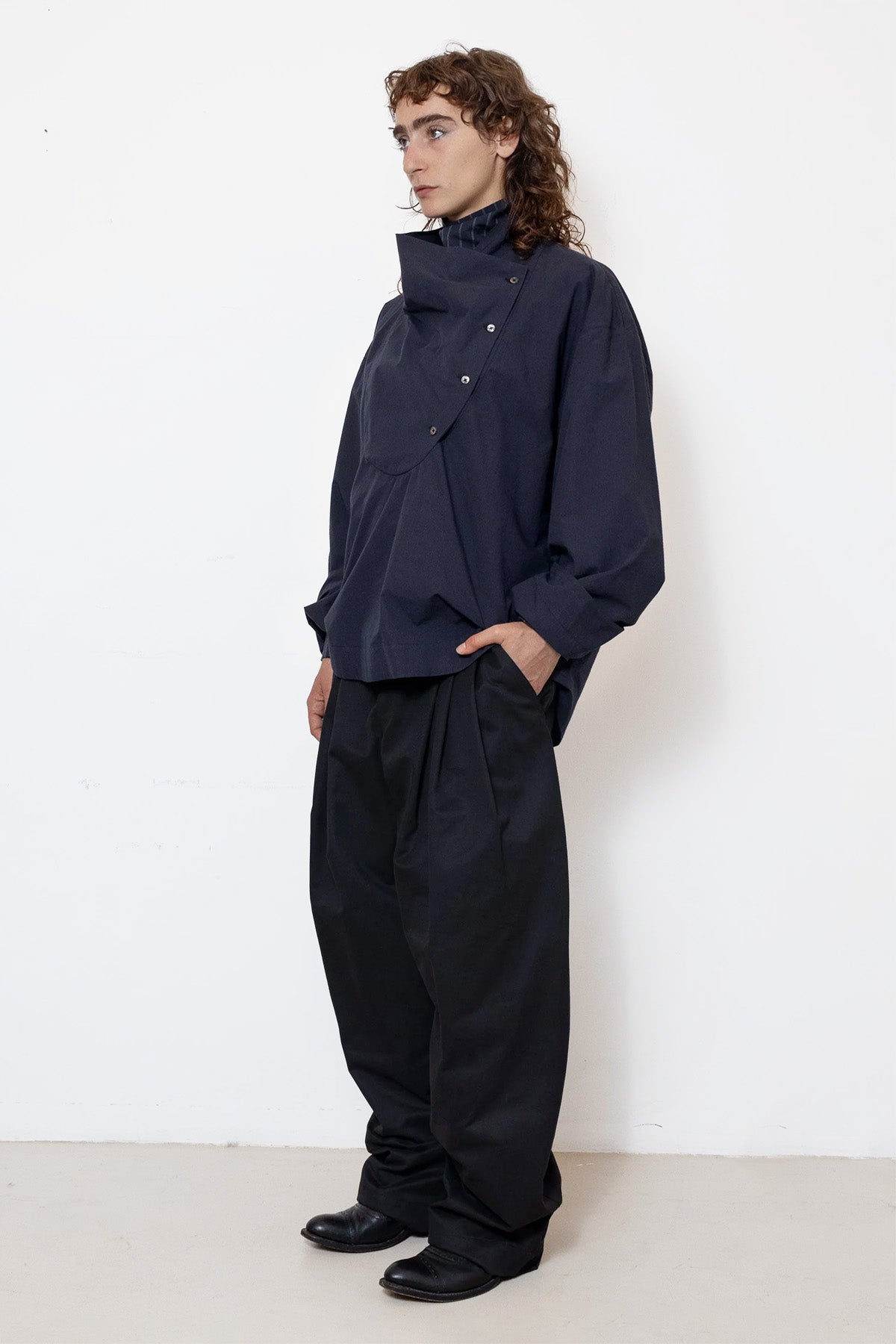 Tuxedo Shirt in Navy Cotton Poplin