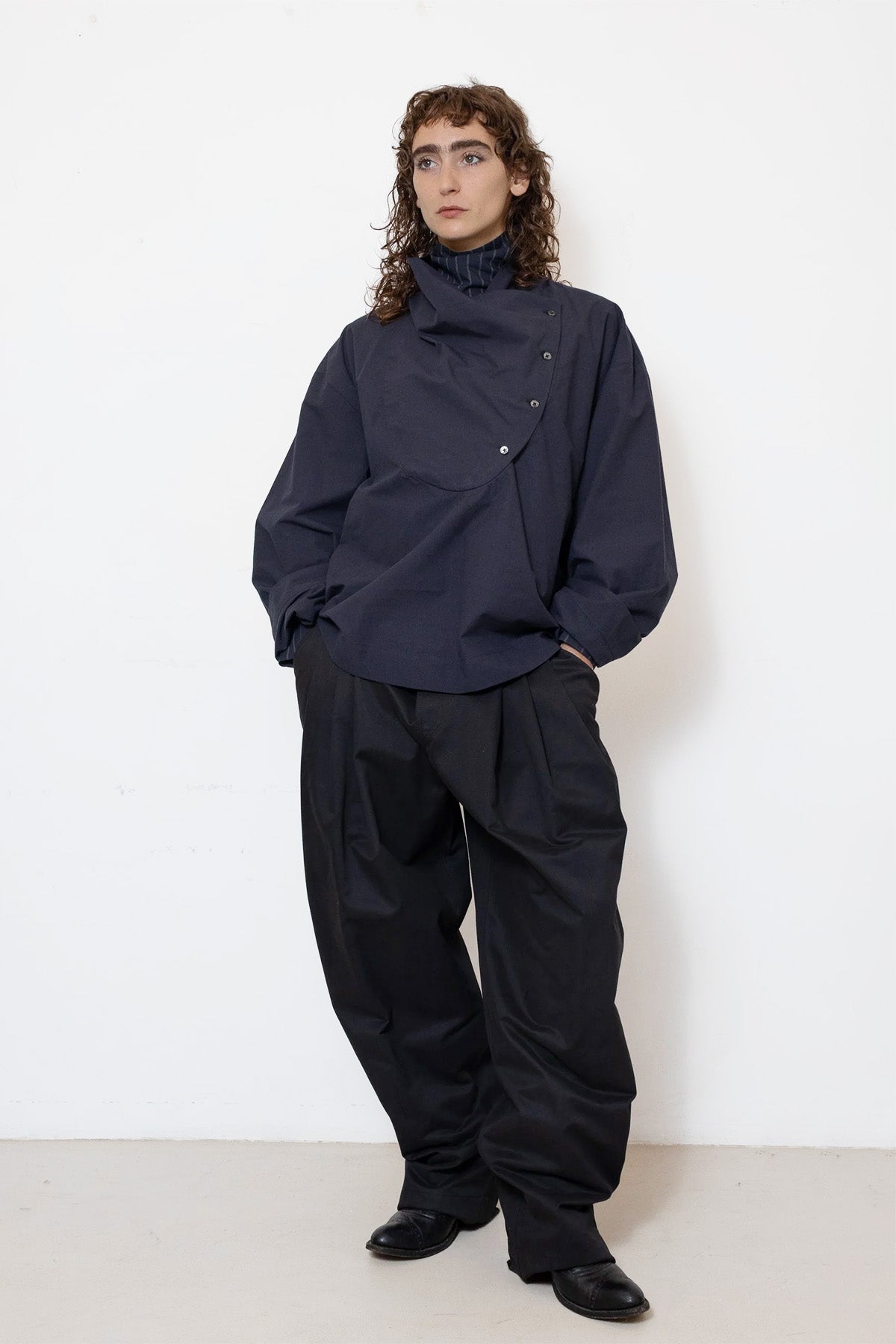 Tuxedo Shirt in Navy Cotton Poplin
