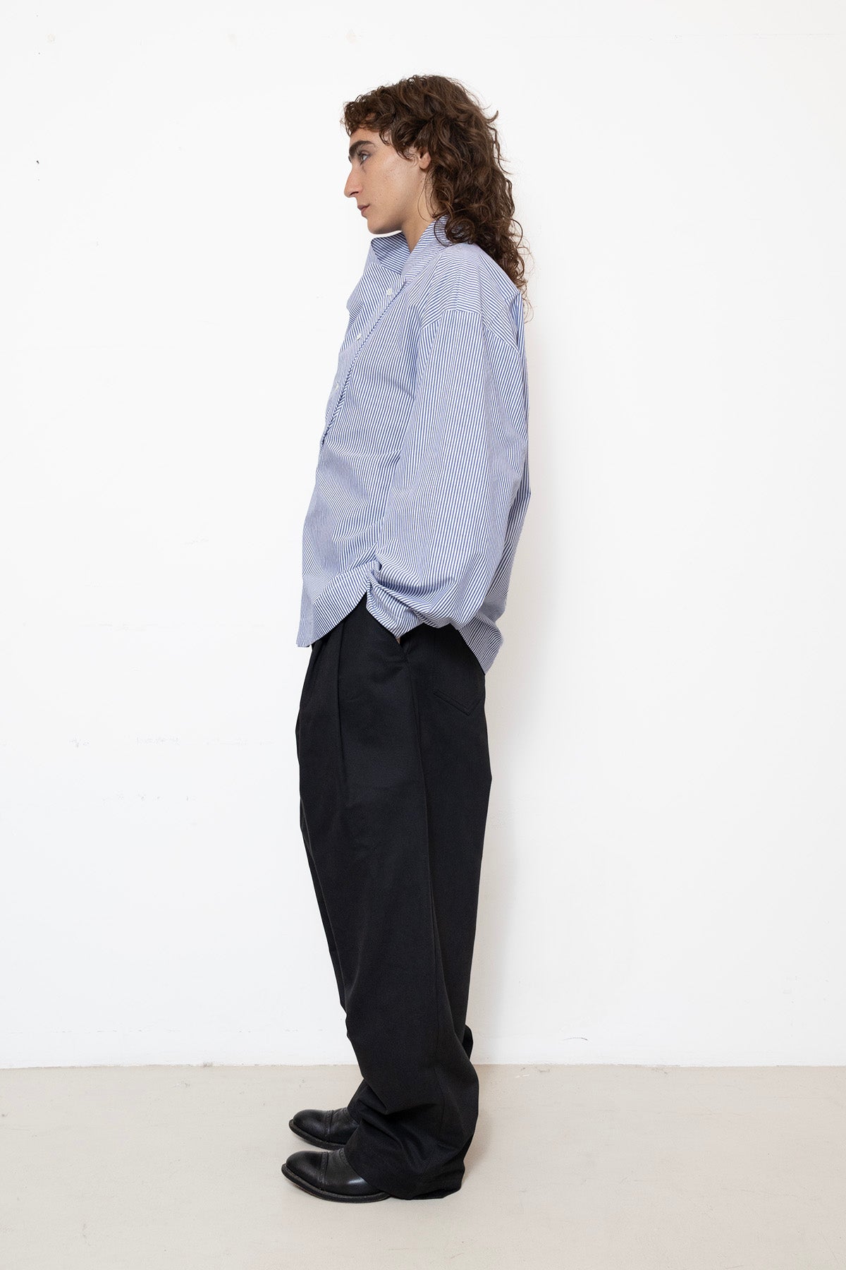 Tuxedo Shirt in White and Blue Striped Cotton Poplin
