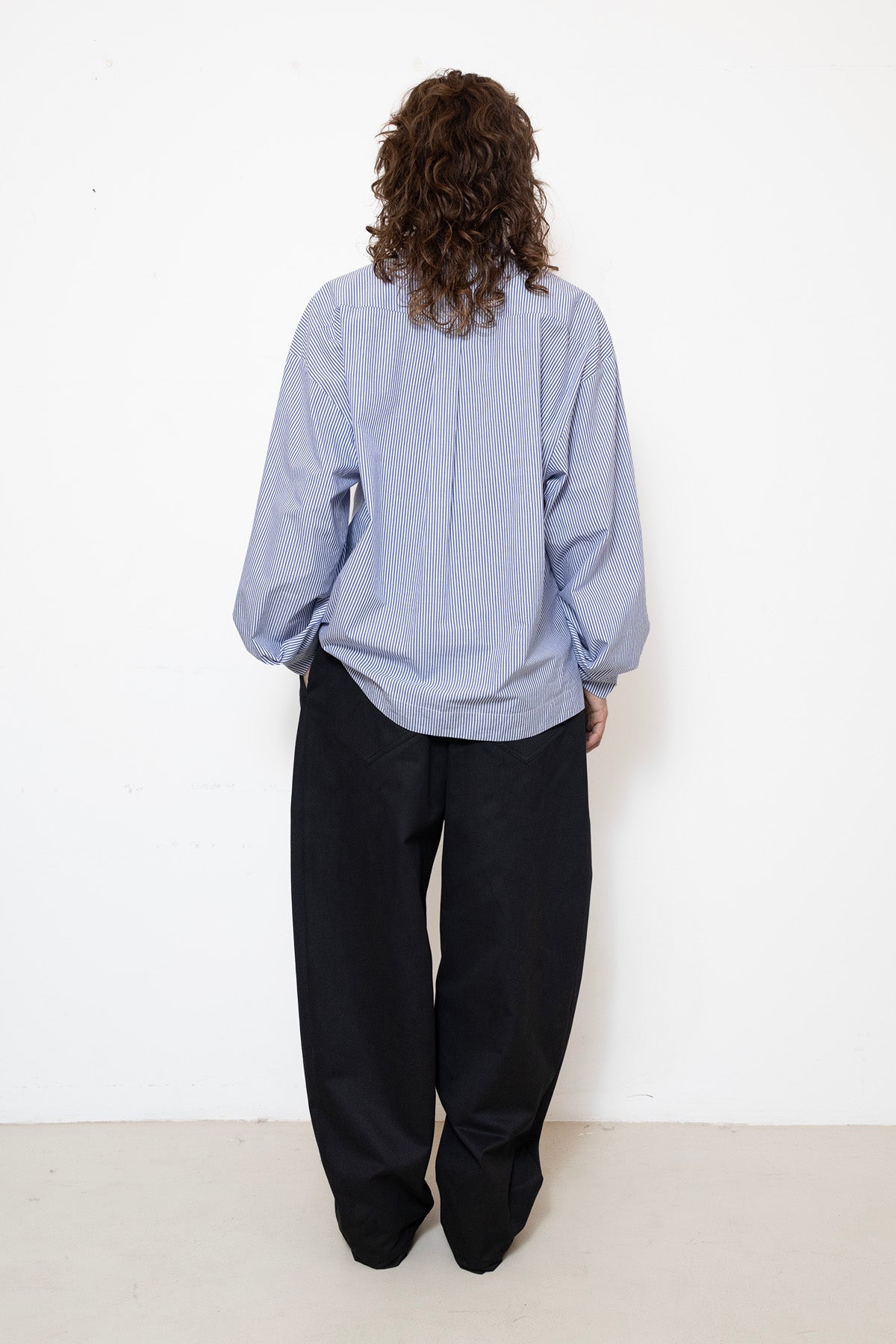 Tuxedo Shirt in White and Blue Striped Cotton Poplin