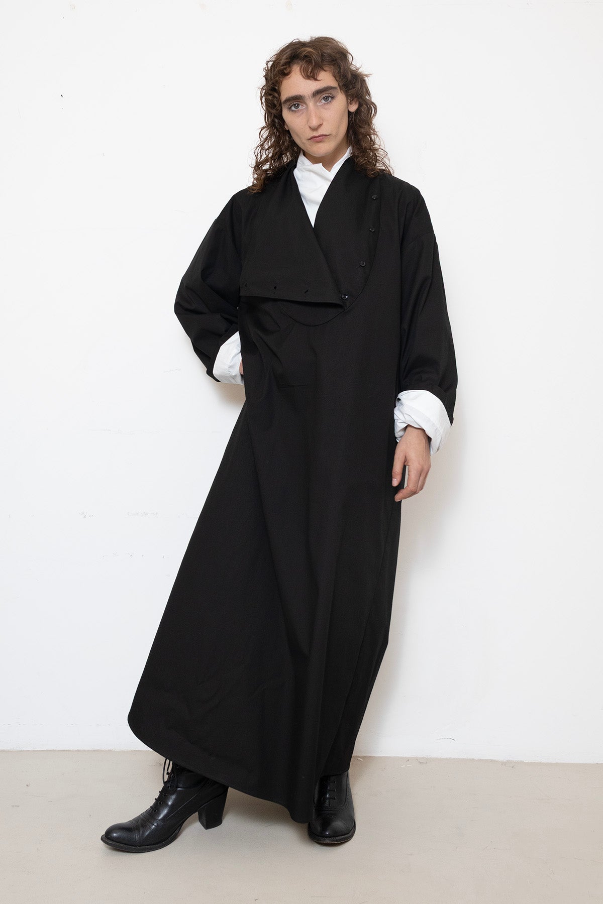Tuxedo Dress in Black Cotton