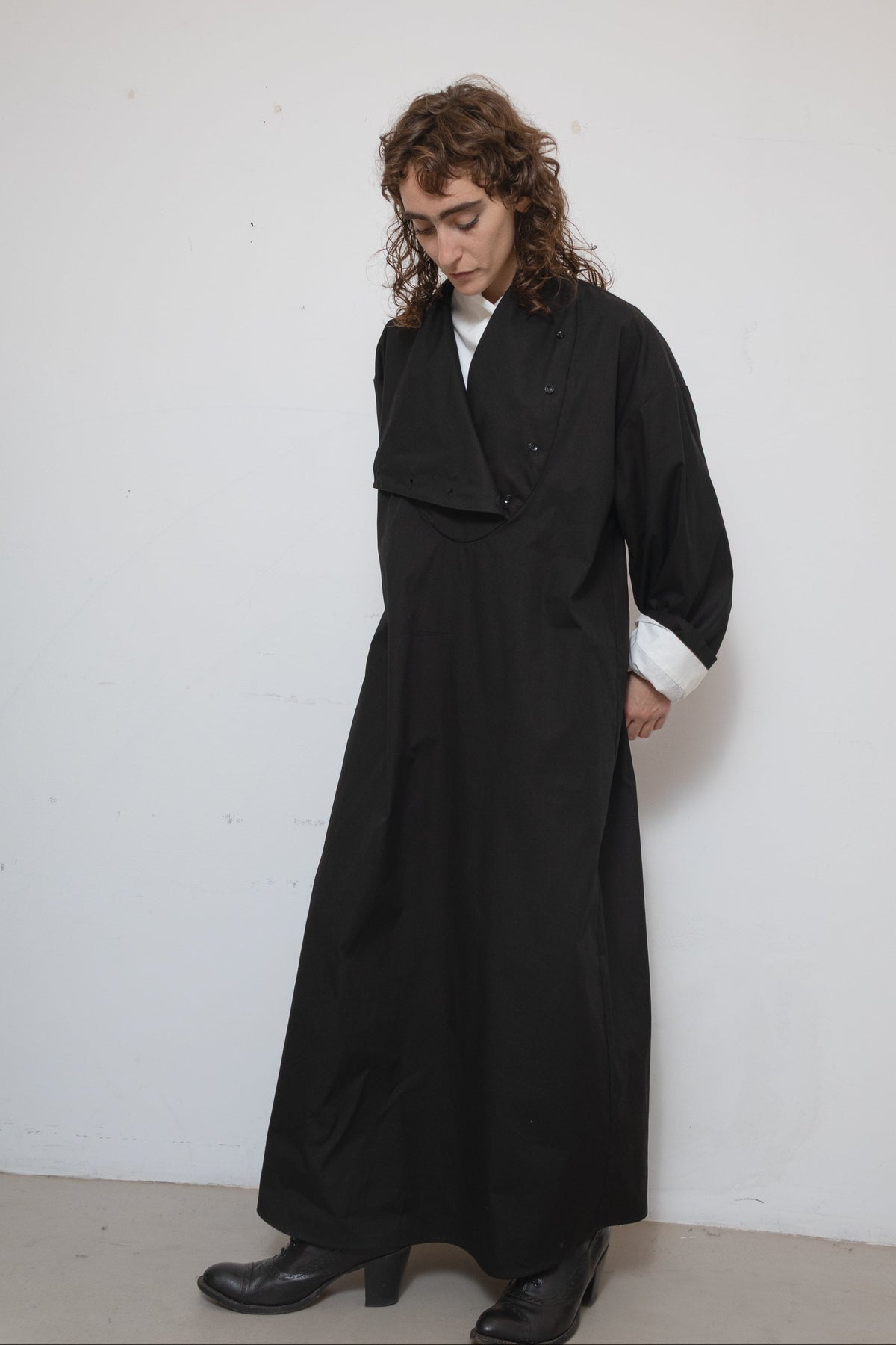Tuxedo Dress in Black Cotton
