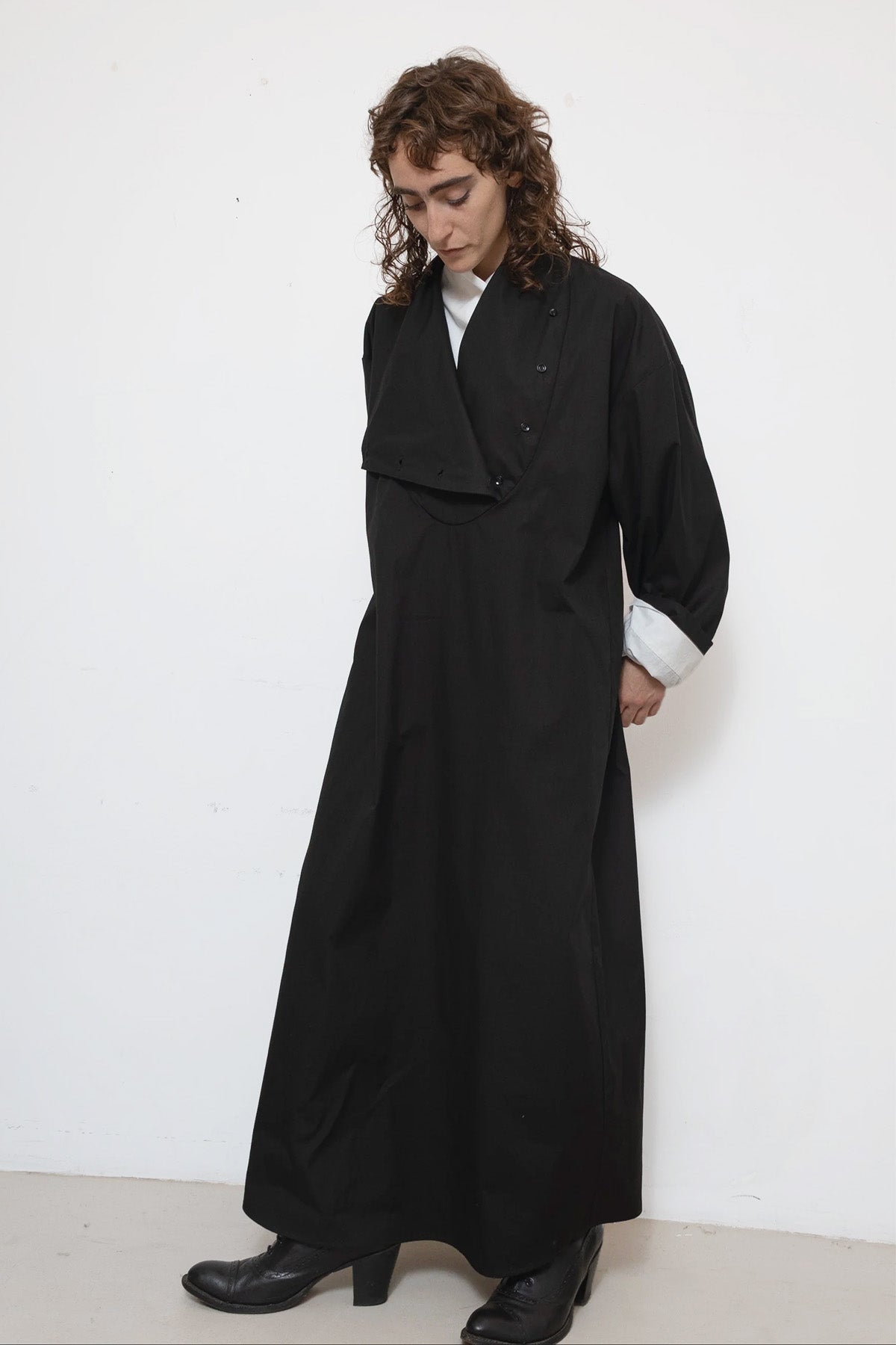 Tuxedo Dress in Black Cotton