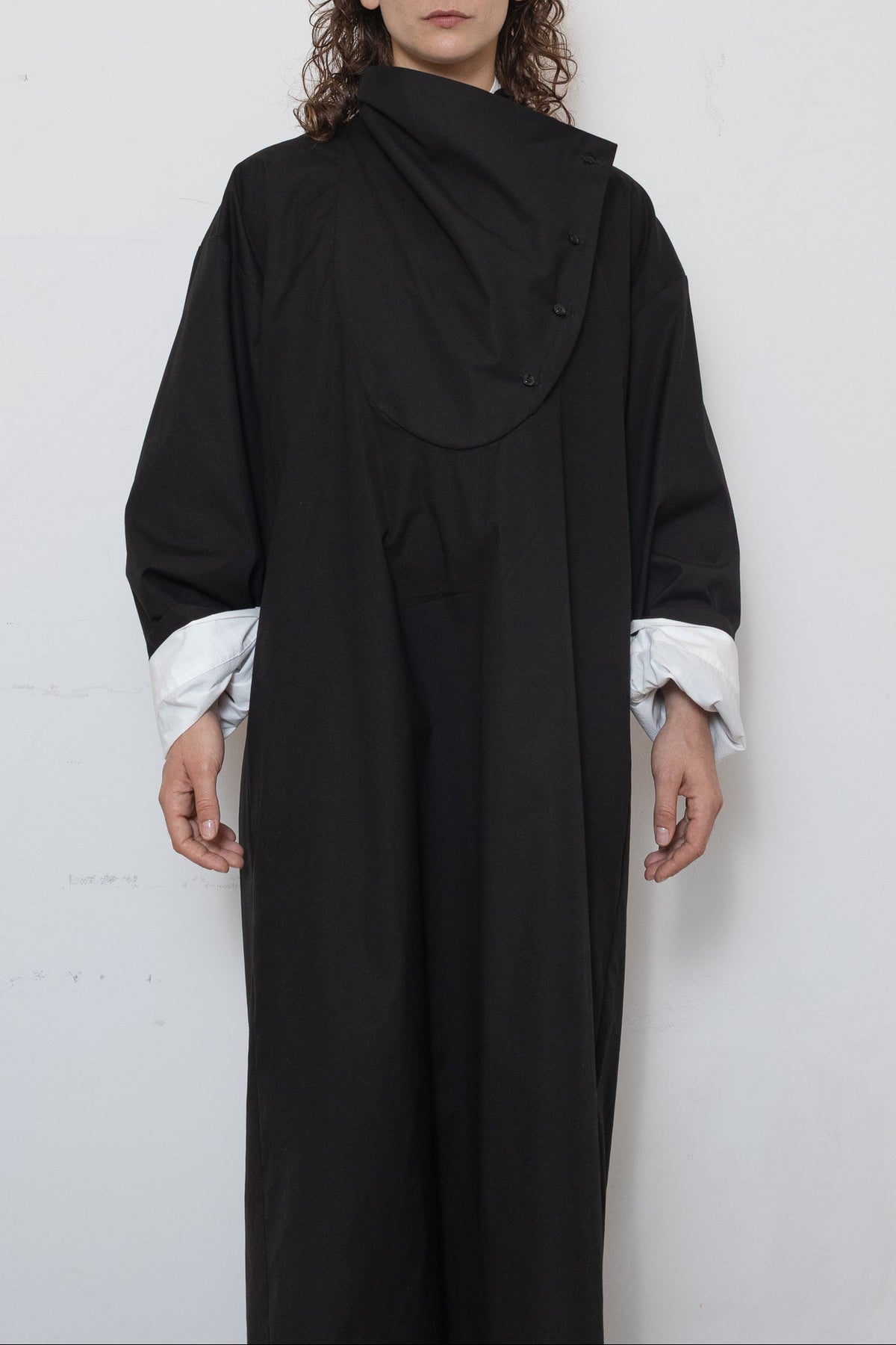 Tuxedo Dress in Black Cotton