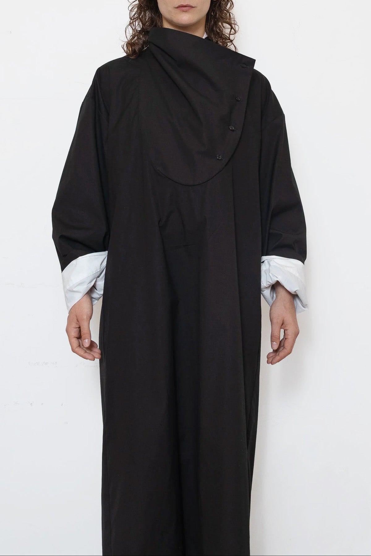 Tuxedo Dress in Black Cotton