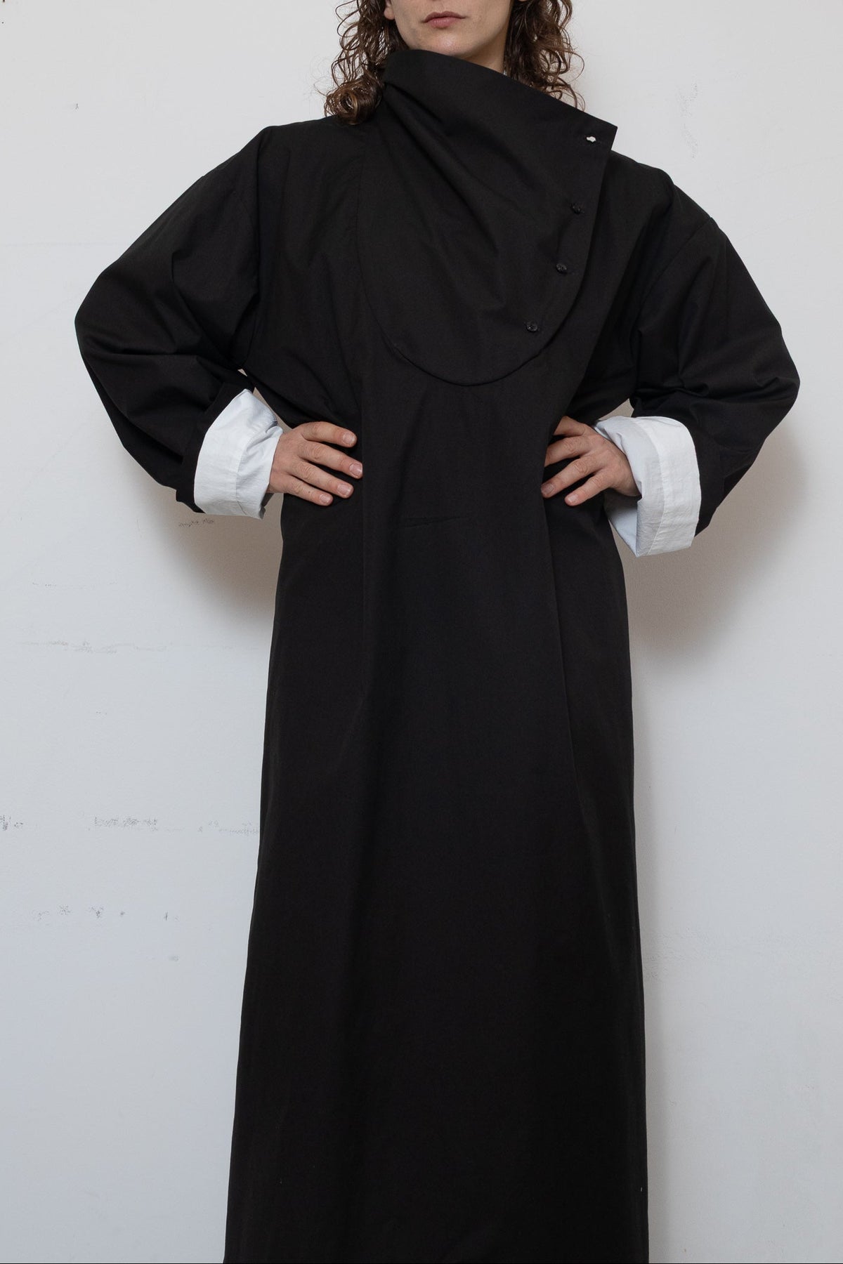 Tuxedo Dress in Black Cotton