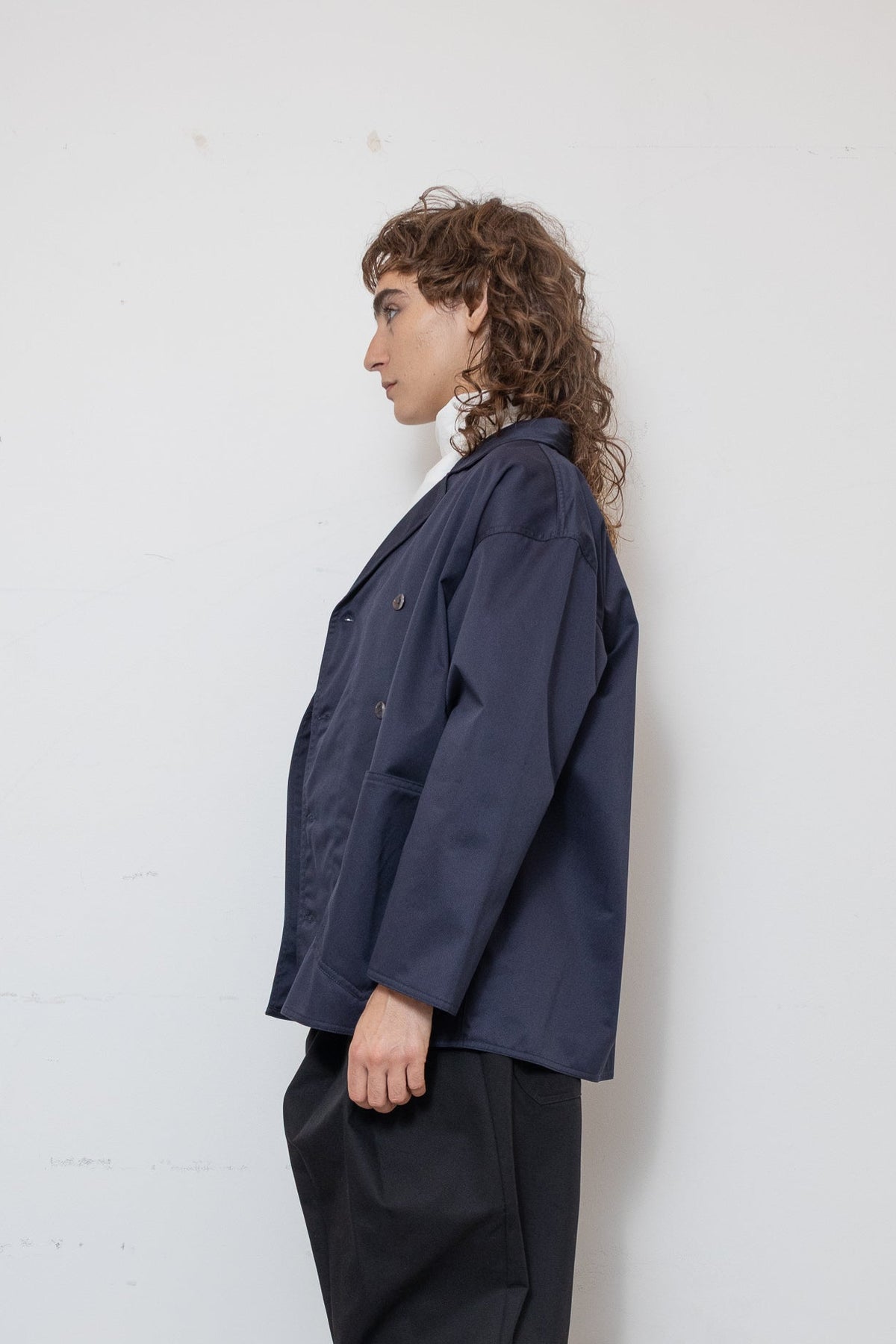Double-Breasted Work Jacket in Blue Cotton Twill