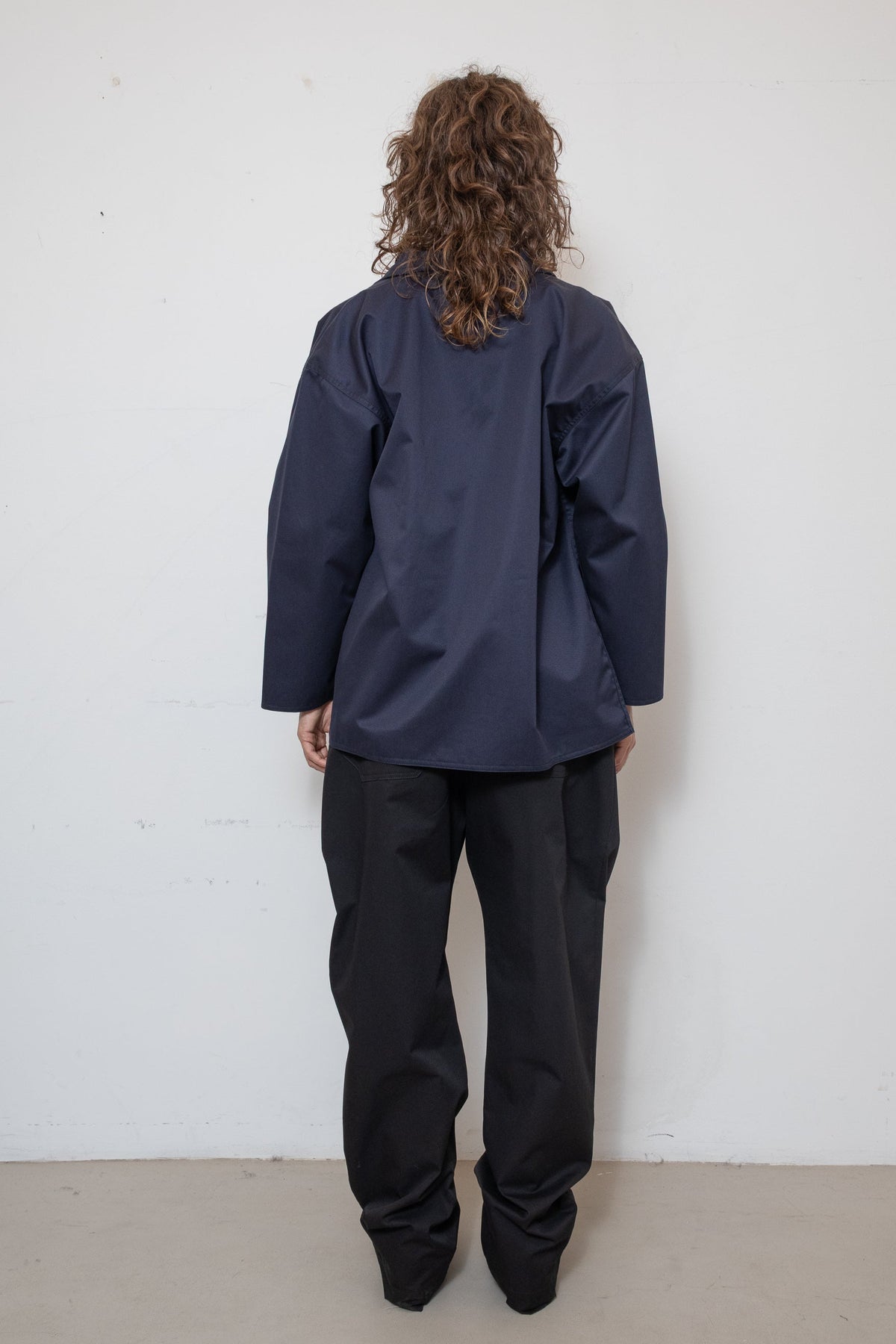 Double-Breasted Work Jacket in Blue Cotton Twill