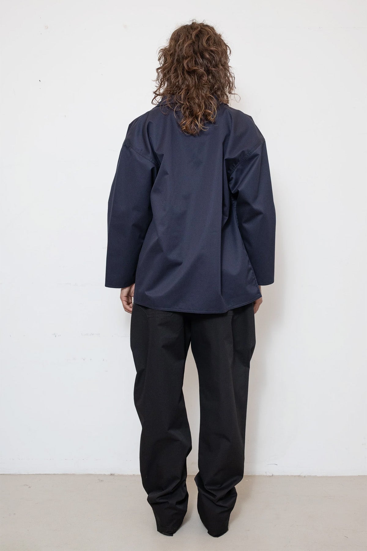 Double-Breasted Work Jacket in Blue Cotton Twill