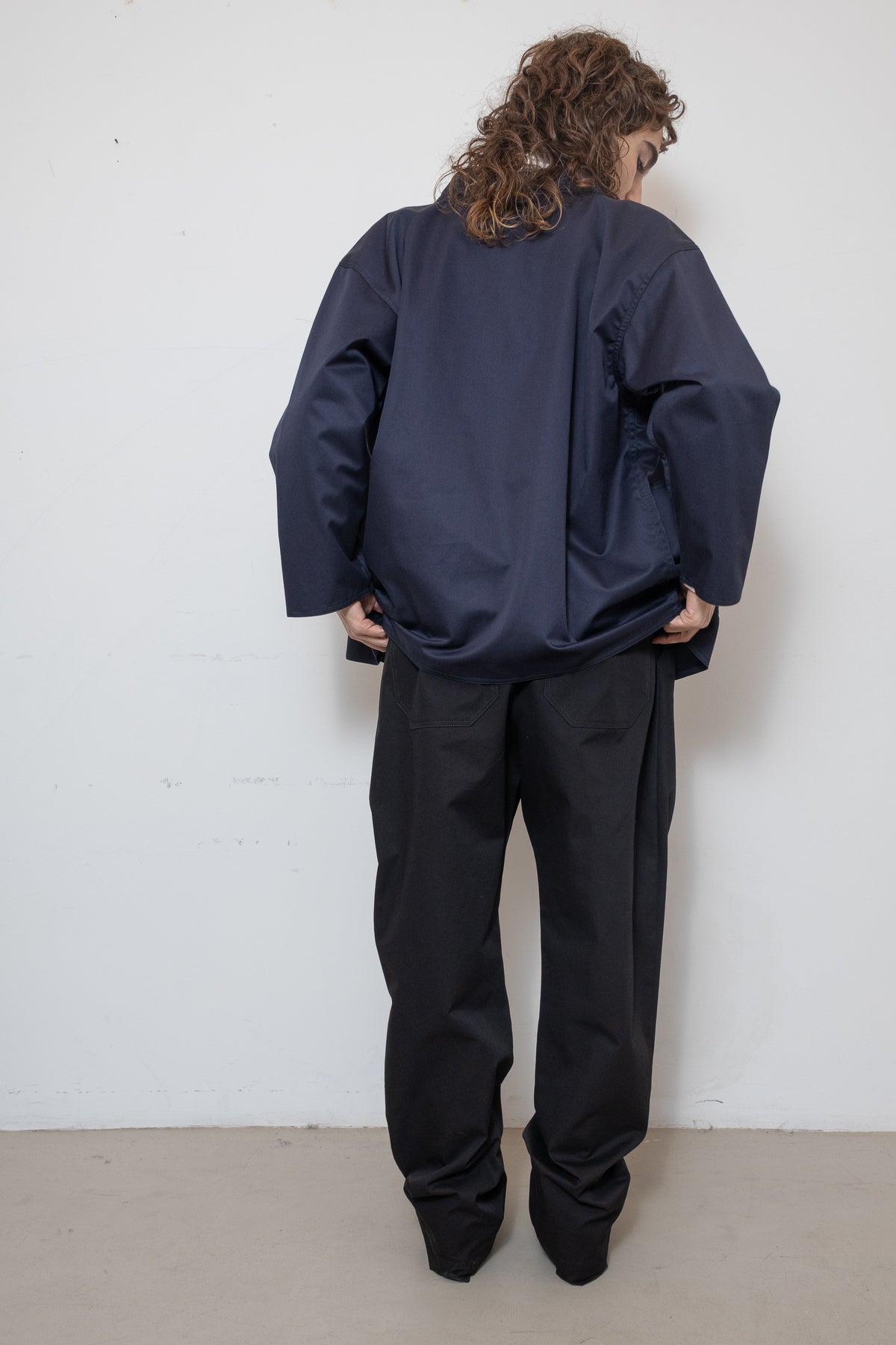 Double-Breasted Work Jacket in Blue Cotton Twill