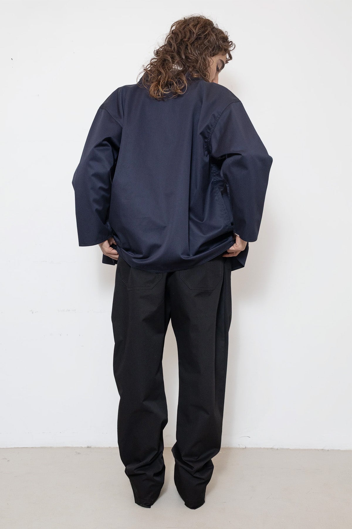 Double-Breasted Work Jacket in Blue Cotton Twill