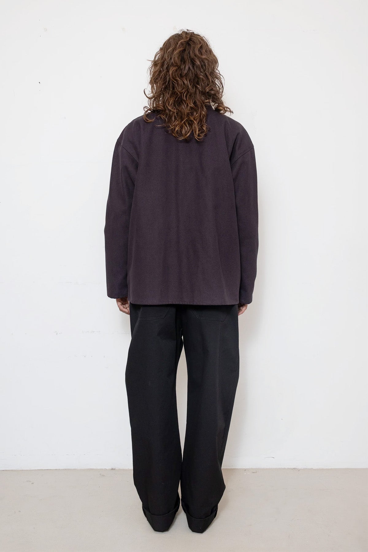Double-Breasted Work Jacket in Deep Purple Peached Panama Cotton