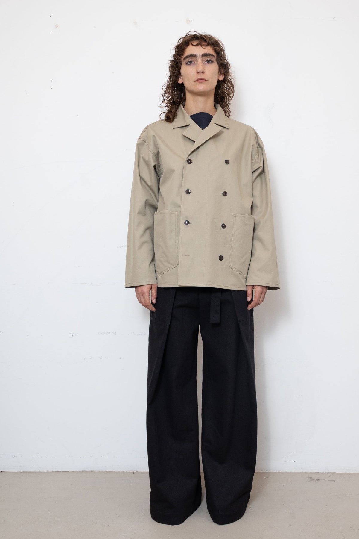Double-Breasted Work Jacket in Ecru Cotton Twill