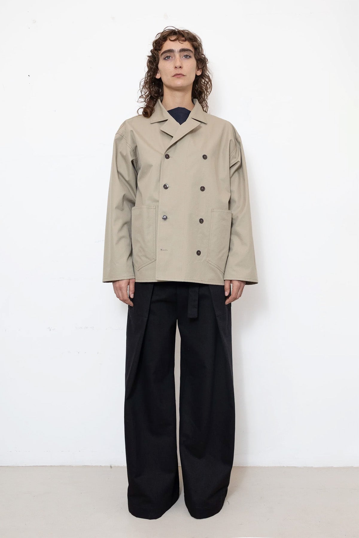 Double-Breasted Work Jacket in Ecru Cotton Twill