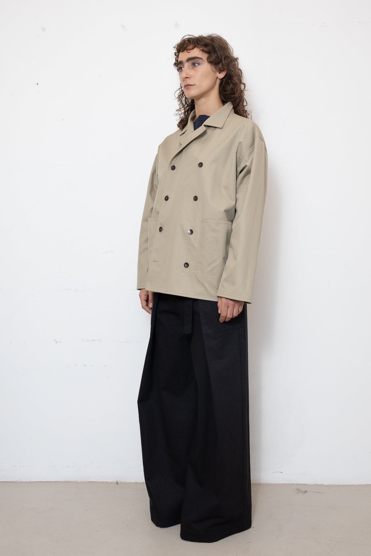 Double-Breasted Work Jacket in Ecru Cotton Twill