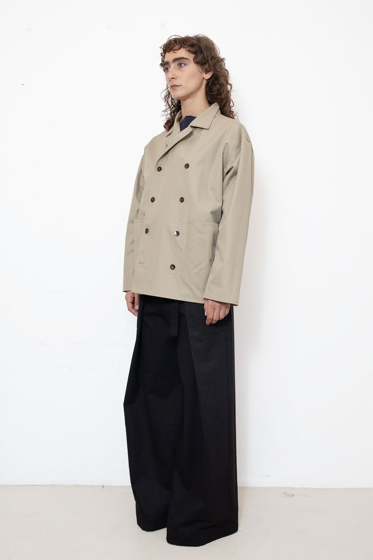 Double-Breasted Work Jacket in Ecru Cotton Twill