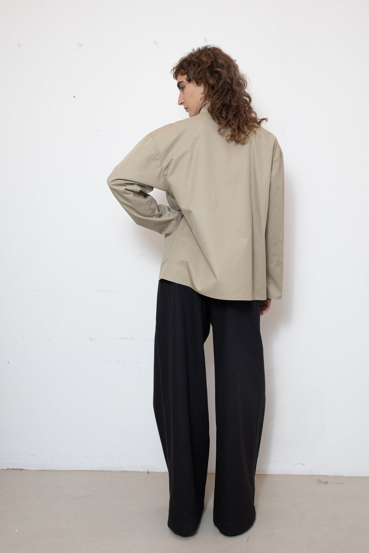 Double-Breasted Work Jacket in Ecru Cotton Twill