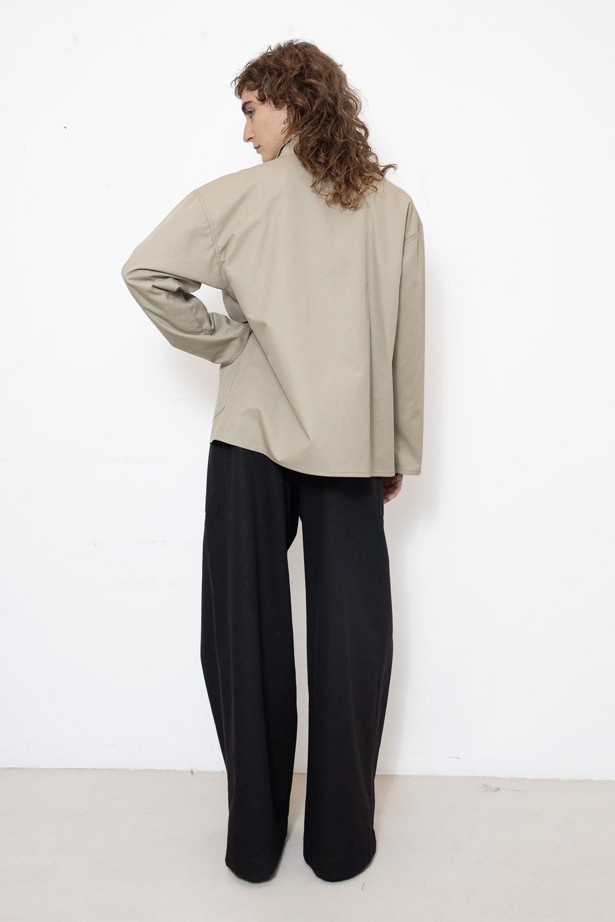 Double-Breasted Work Jacket in Ecru Cotton Twill