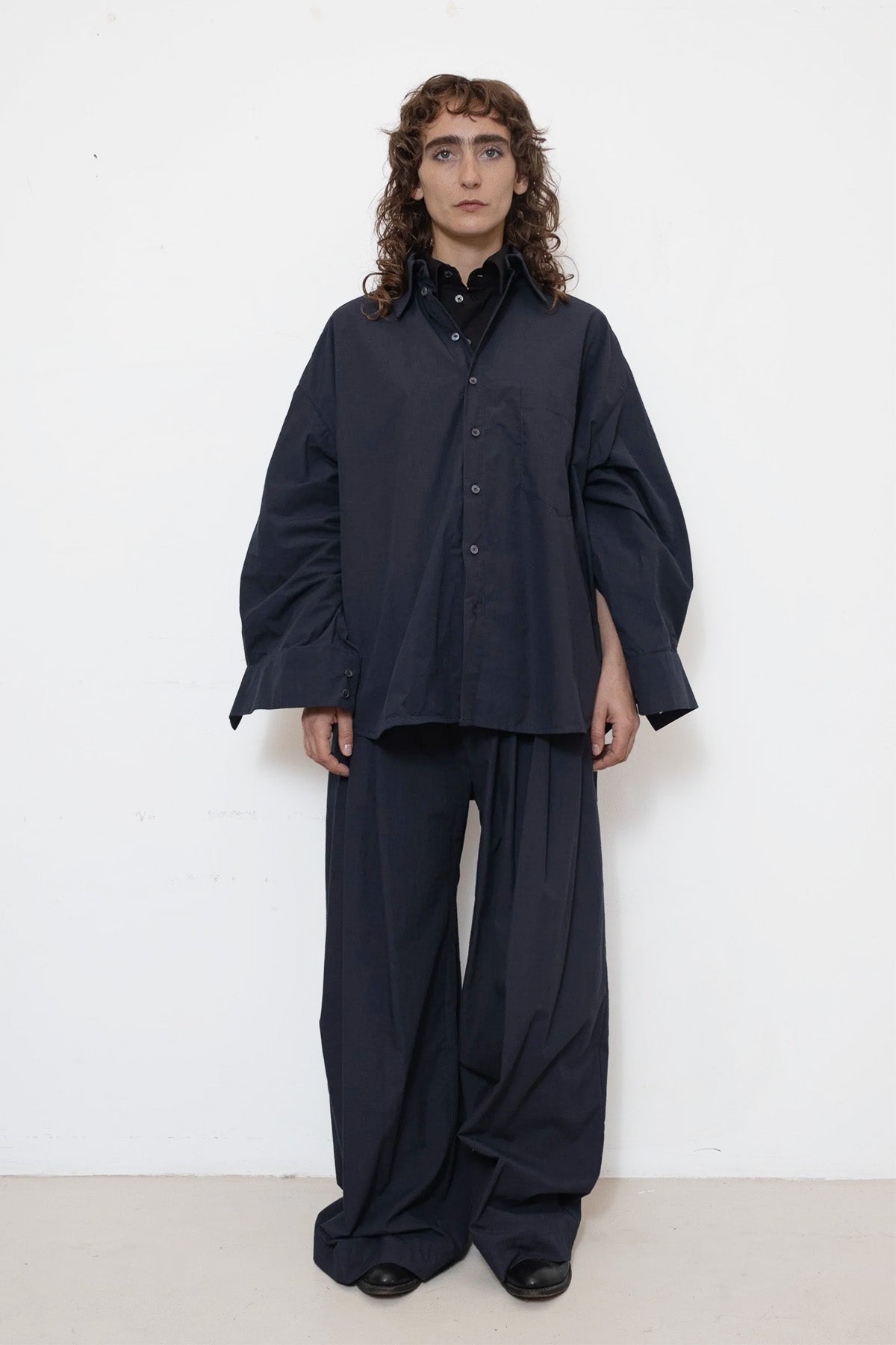 Shirt in Navy Cotton Poplin