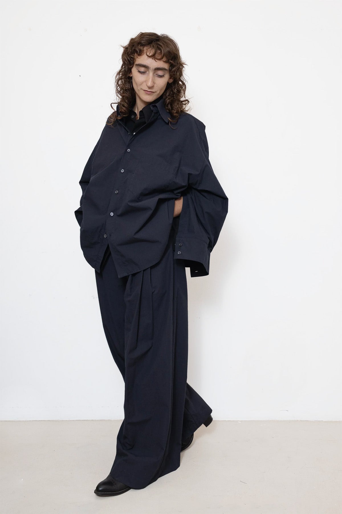 Shirt in Navy Cotton Poplin