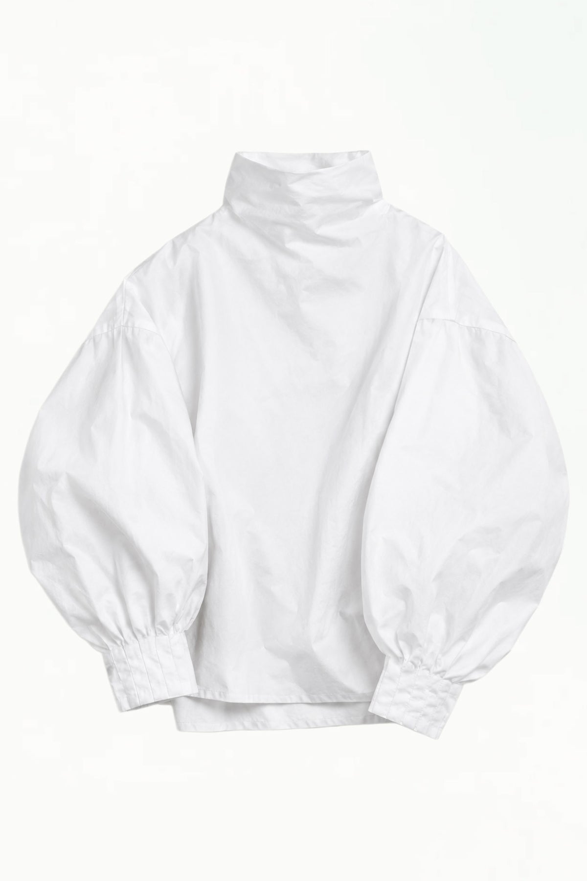 Indulging Top with High Neck in White Cotton Poplin