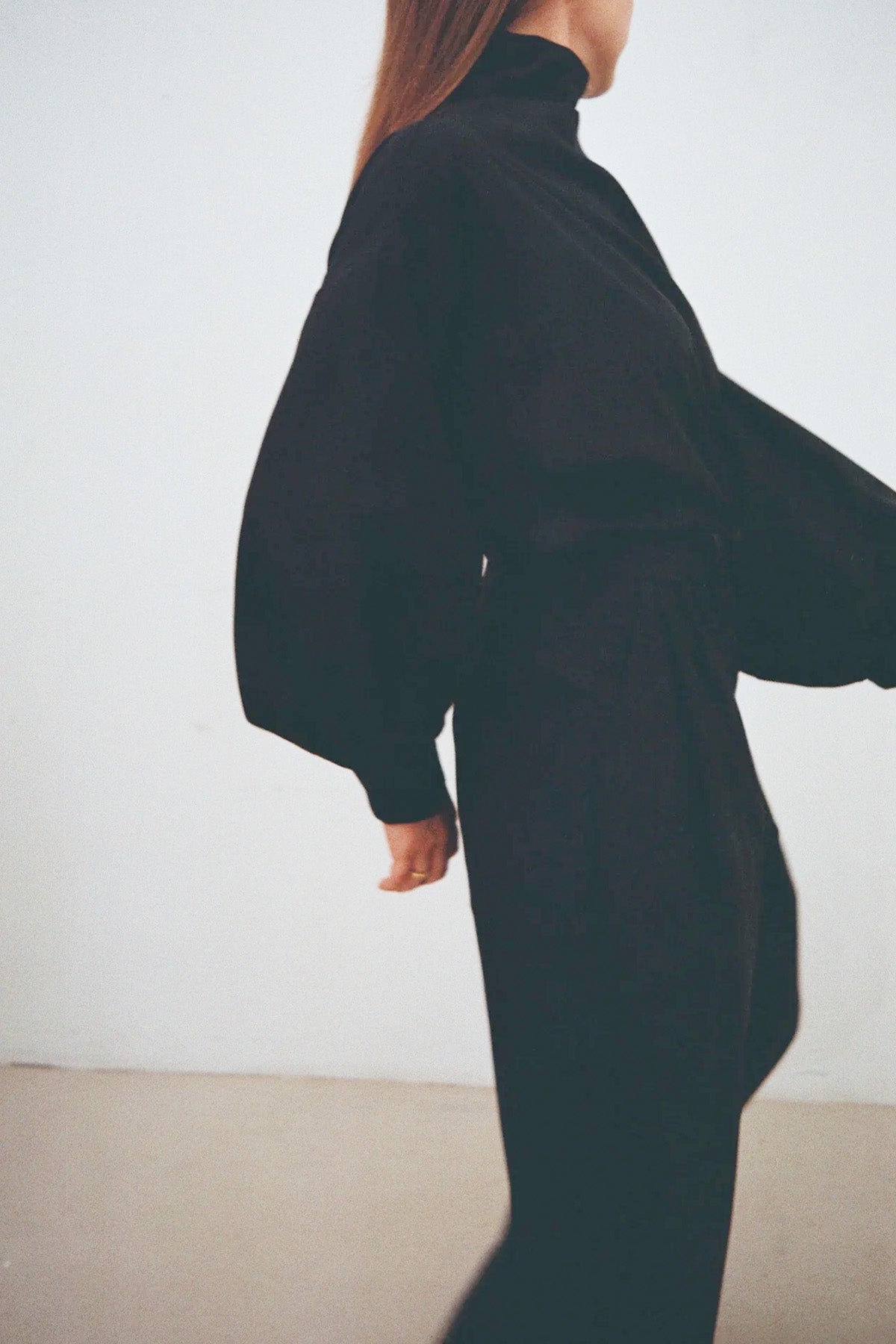 Indulging Top with High Neck in Navy Cool Wool