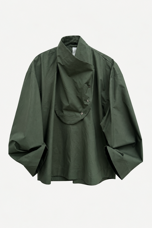 Tuxedo Shirt in Green Cotton Poplin
