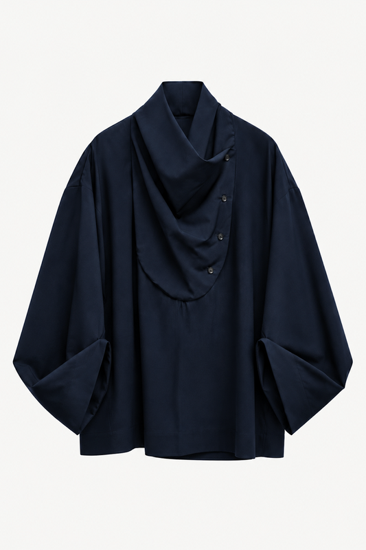 Tuxedo Shirt in Navy Cool Wool
