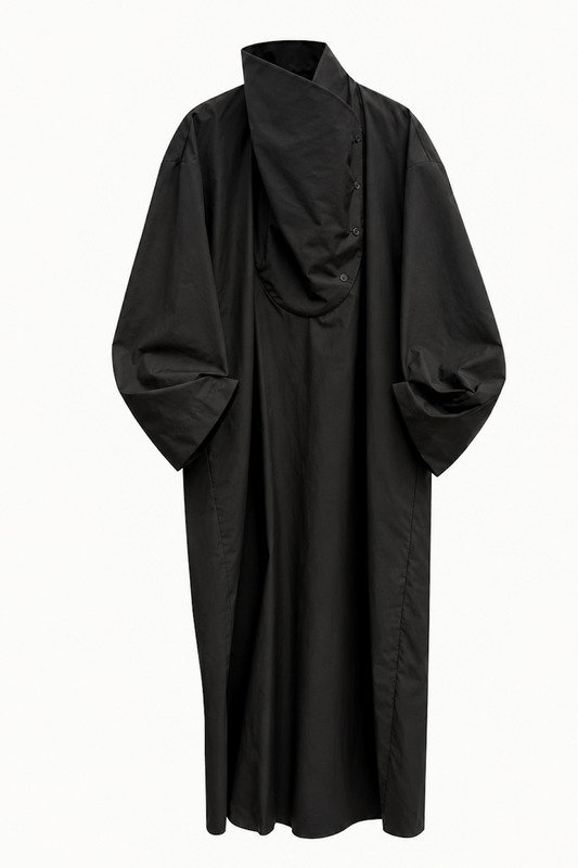 Tuxedo Dress in Black Cotton