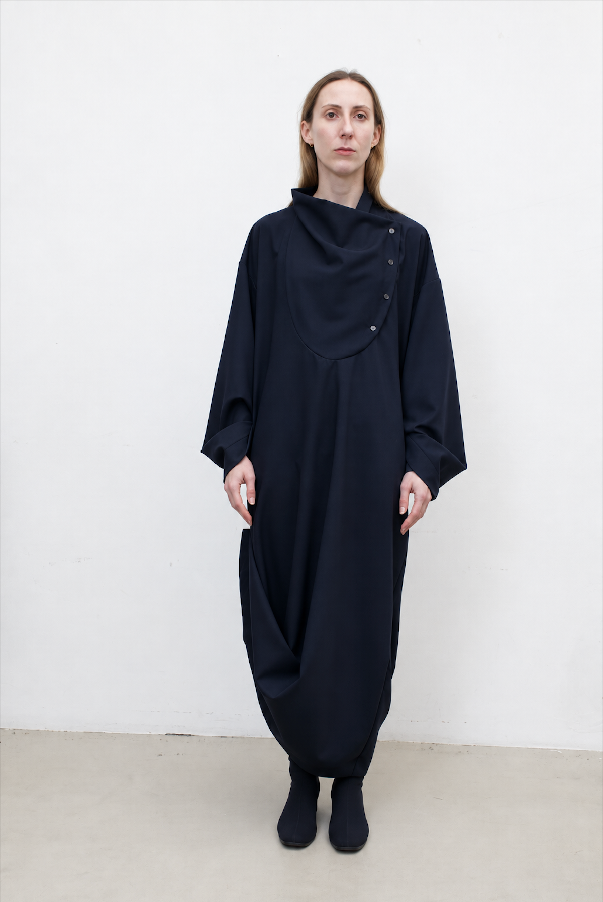 Tuxedo Dress in Navy Cool Wool