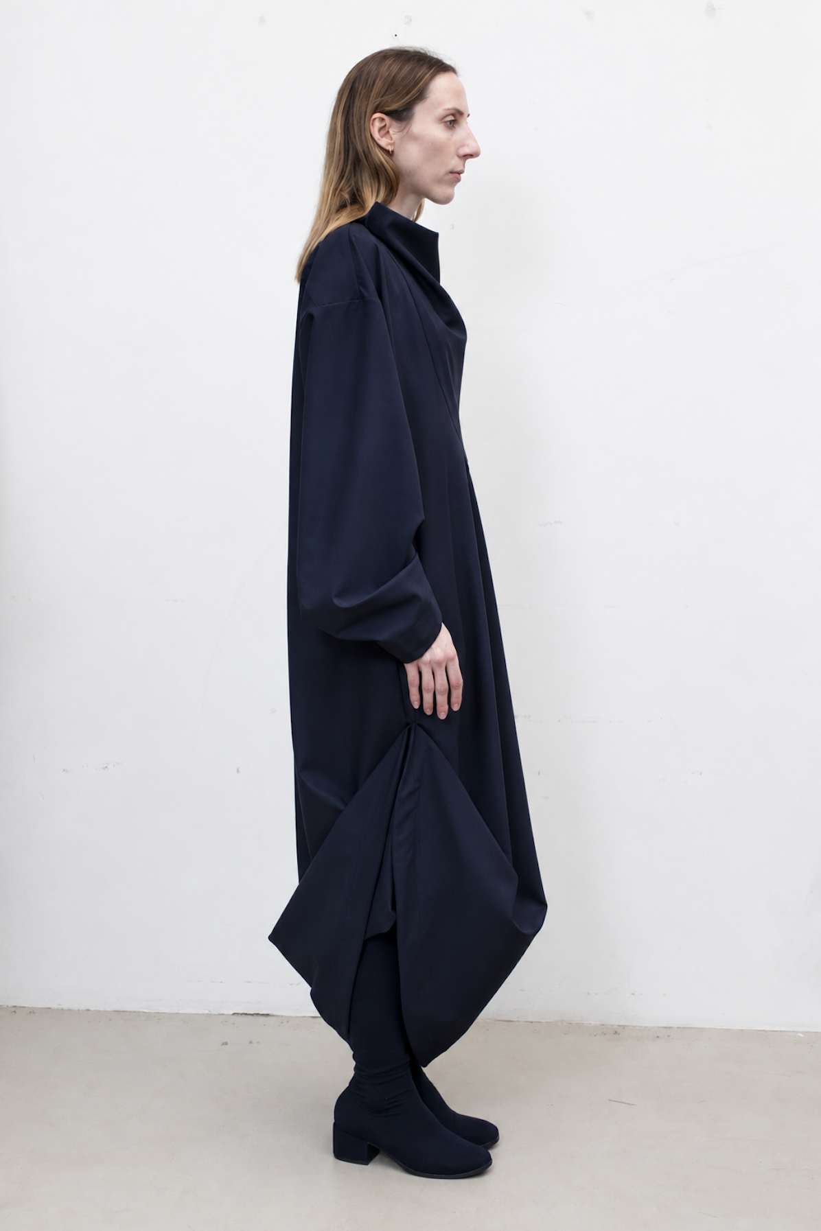 Tuxedo Dress in Navy Cool Wool