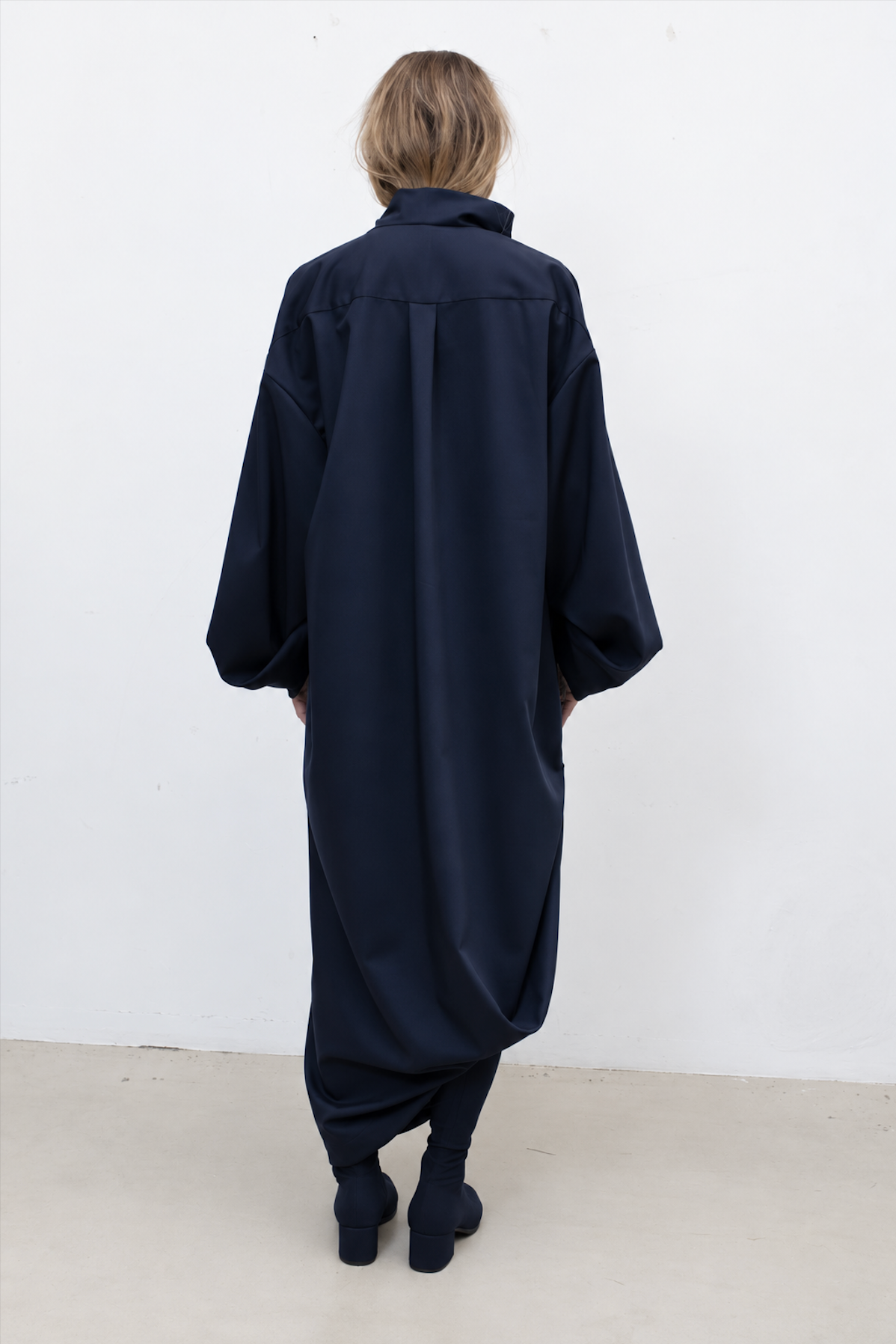 Tuxedo Dress in Navy Cool Wool