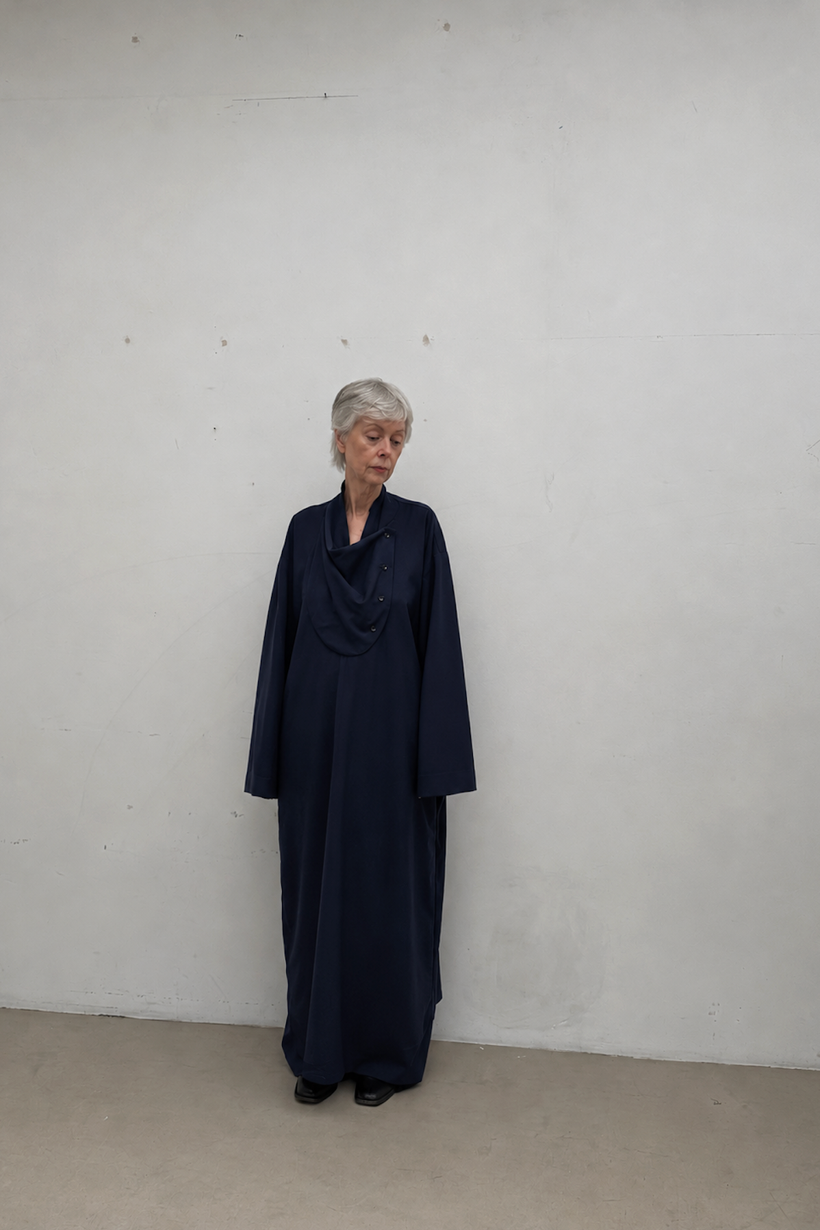 Tuxedo Dress in Navy Cool Wool