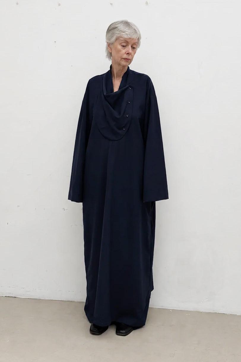 Tuxedo Dress in Navy Cool Wool