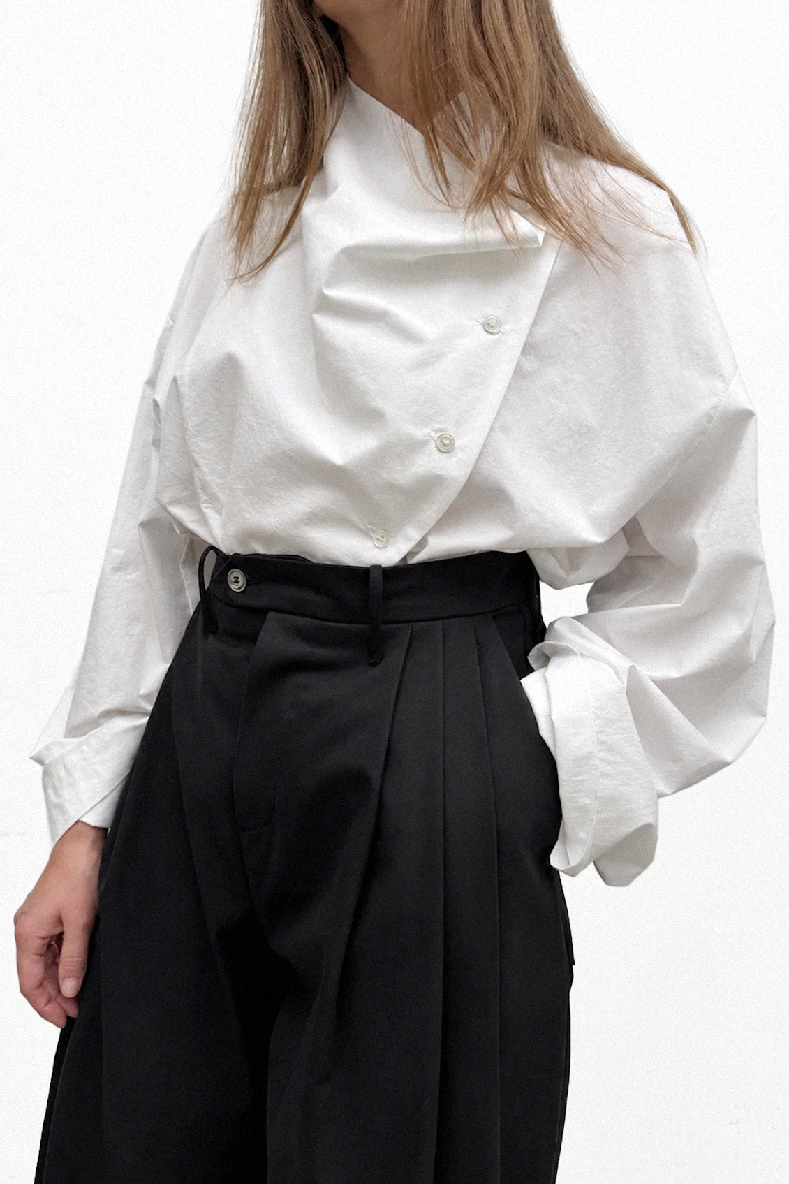 Tuxedo Shirt in White Cotton Poplin