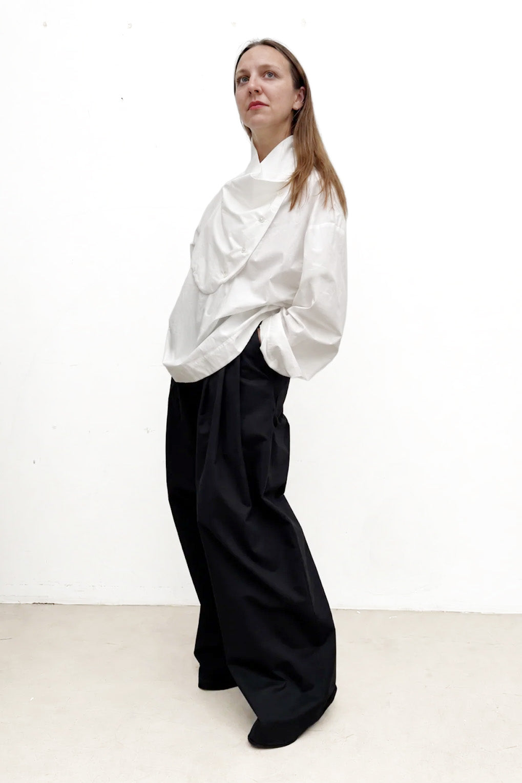 Tuxedo Shirt in White Cotton Poplin